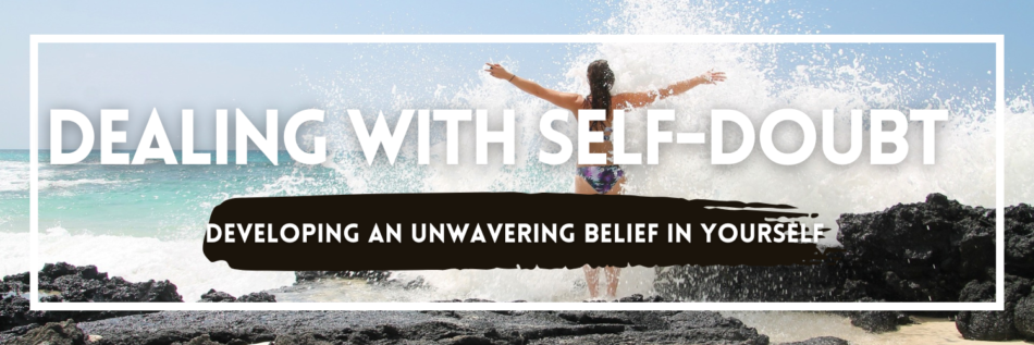 woman facing her self doubts, standing in the surf